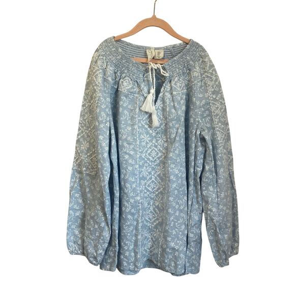 Joie Floral Peasant Blouse Embroidered Linen Cotton Blend Blue & White Sz S - Picture 1 of 8